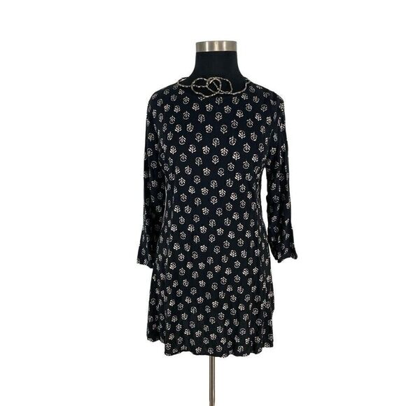 Old Navy XL Black Patterned Tunic Dress Shift A Line Long Sleeve Rayon - Picture 5 of 7